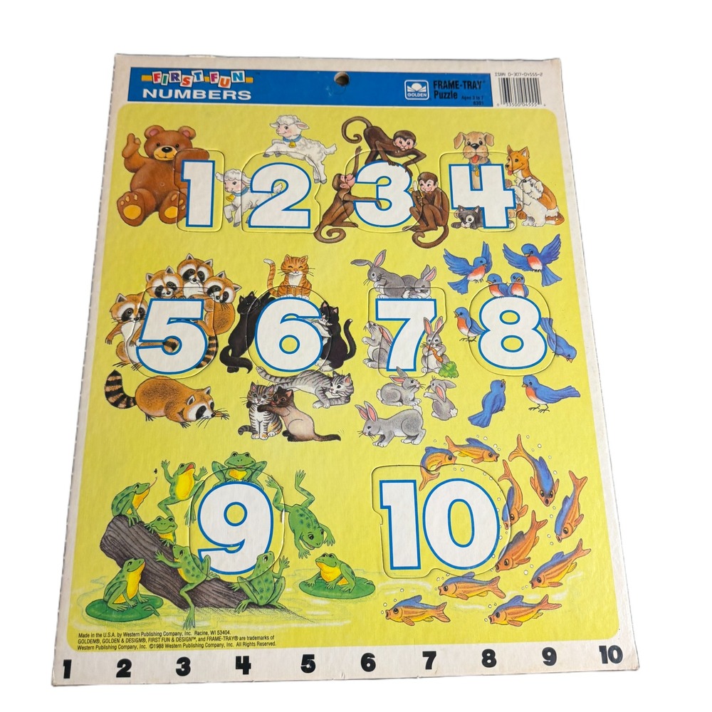 Vintage 1988 Golden First Fun Numbers Frame-Tray Puzzle Animals 8301 USA Made